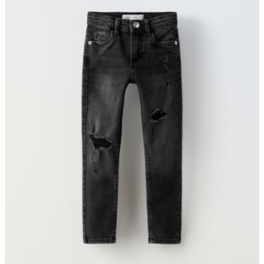 ZARA NWOT GIRLS RIPPED SKINNY JEANS IN BLACK SIZE 7YEARS (48,0 INCHES)